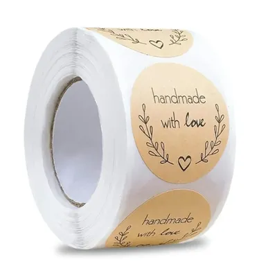 500pcs Handmade with Love Stickers Vintage Kraft Paper Stickers Stationery Label Baking Kraft Paper
