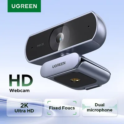 UGREEN 2K Webcam with Microphone, Full HD USB Web Camera, Auto Light Correction, Video Webcam for