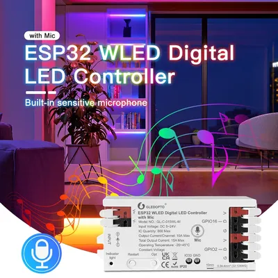 ESP32 WLED LED Controller Mic Microphone Music Dynamic RGB IC DIY App WS2811 WS2812 SK6812 TM1814