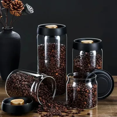 Coffee beans vacuum sealed jar, transparent glass food storage jar, household moisture-proof and