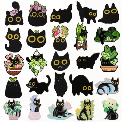 Plant Potted Flower Grass Coal Cat Cartoon Metal Badge Punk Lapel Brooch Jewelry Accessories Cute
