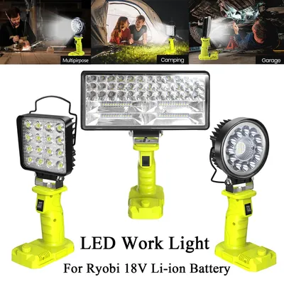LED Alarm Work Light Flashlight Searchlight Electric Torch Spotlight Camping Lamp For Ryobi 18V