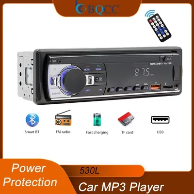 BQCC 530L 1 Din FM Car Radio BT TF AUX USB Fast Charging Time Disploay Car Stereo LED Remote Control