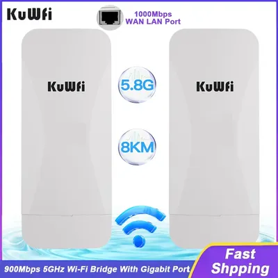 KuWFi 900Mbps 5GHz CPE Bridge Wireless WiFi Signal Amplifier Built-in 18dBi Panel Antenna AP