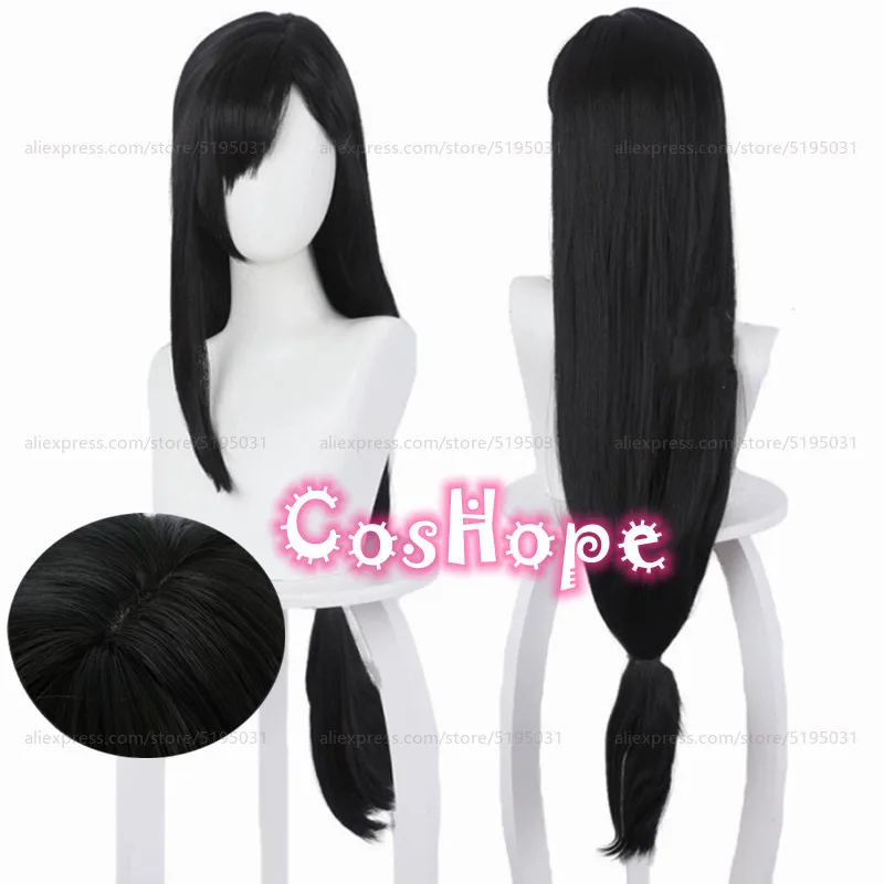 Tifa Lockhart Cosplay Wig 90cm Long Unisex Straight Black Wig Cosplay Anime Cosplay Wigs Heat Resistant Synthetic Wigs