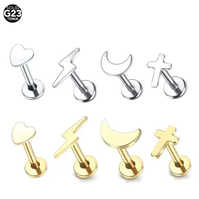 1PC Implant Grade Titanium Monroe Labret Piercing Heart Star Lip Stud Internally Threaded Helix