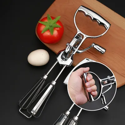 Manual Hand Crank Egg Beaters Stainless Steel Double Heads Egg Whisk Multi-Purpose Time-Saving Food