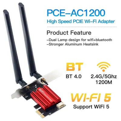 WiFi 5 PCI-E Wireless Adapter Network Card AC1200 Dual Band 2.4G/5GHz 802.11AC For Bluetooth 4.0