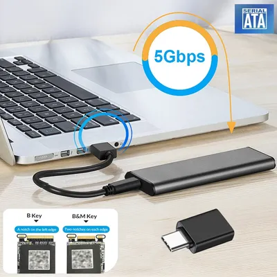 M.2 SATA SSD Enclosure Adapter USB 3.1 Gen1 5Gbps Tool Free Enclosure for B-Key B+M Key SATA NGFF