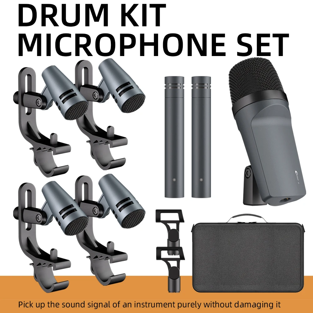 Instrument Microphone E608 7-Piece Wired Drum Mic Kit Dynamic Kick Bass Tom/Snare Cymbals Use For Drums Vocal Band DJ Stage Inst