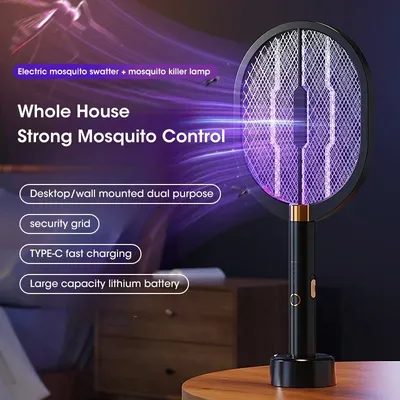 2024 Upgraded 3000V Electric Mosquito Racket With Purple Killer Lamp TYPE-C Rechargeable Bug Zappers
