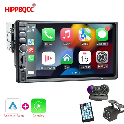 HIPPBQCC Car Radio 1 Din Stereo Receiver Audio 7" HD MP5 Multimedia FM USB TF Player With Carplay