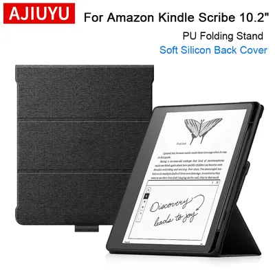 AJIUYU For Kindle Scribe 2022 Case 10.2 inch PU Folding Stand Soft Silicon Back Cover For Kindle