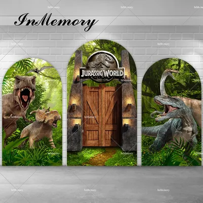 Jurassic World Arch Backdrop Cover Photography Studio for Boys Birthday Backdrops Dinosaur Party