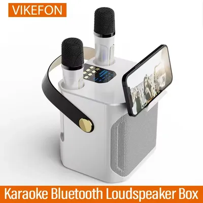 High Power Karaoke Bluetooth Speaker with Dual Microphone Boombox Portable 360 Stereo Surround