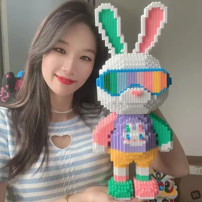 3D 5800PCS Candy Rabbit Colorful and Cute Rabbits Society Rabbit Building Blocks Adult High Difficulty Assembly Puzzle Toys Gift