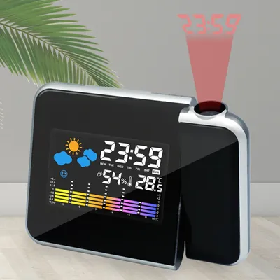 Smart Alarm Clock with Night Backlight Digital LED Projector Adjustable Projection Angle for Home