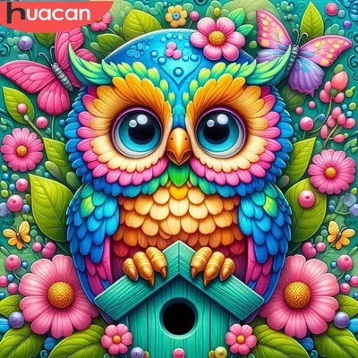 HUACAN Diamond Painting Rhinestones Animal Complete Kit Owl Mosaic Flower Full Square Round Home