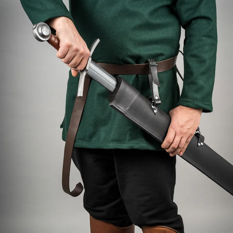 Medieval Viking Leather Sword Scabbard Sheath Holder Saxon Knight Cosplay Costume Accessory LARP Waist Belt Holster Prop For Men