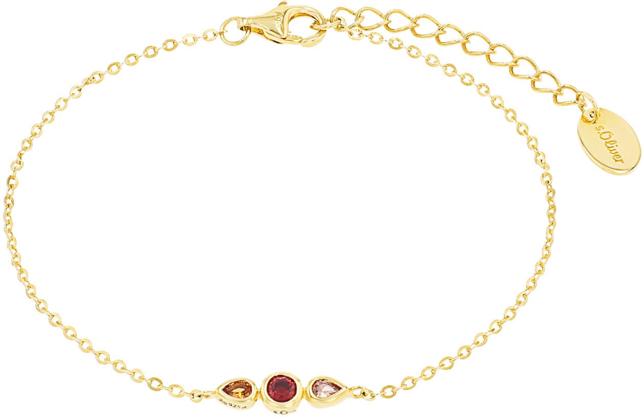 Armband S.OLIVER "2038823", rot (gelbgoldfarben, rot, gelb, apricot, rot, gelb, apricot), Armbänder, Damen, 20cm, Silber 925 (Sterlingsilber), Armband, mit Zirkonia (synth.)