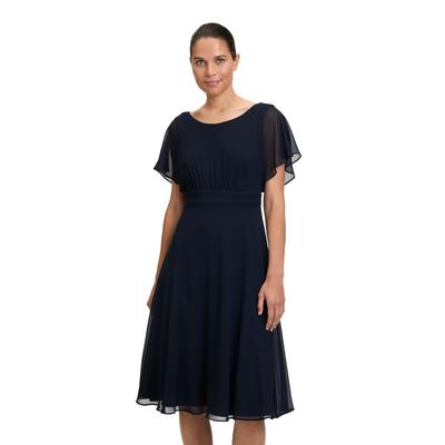 Cocktailkleid VERA MONT "Vera Mont Cocktailkleid kurzarm", Damen, Gr. 40, Normalgrößen, blau (night sky), Chiffon, Obermaterial: 100% Polyester. Futter: 100% Polyester., feminin, ausgestellt kurz, Rundhals, Kurzarm, Kleider, Raffung Image