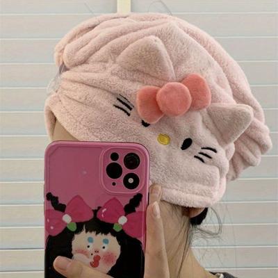 TEMU Quick Drying Kitty Plush Headband, Soft, And Absorbent, No Linting Dry Hair Towel Wrap, Bathroom Essential, Suitable For Birthday And Christmas Gifts Image