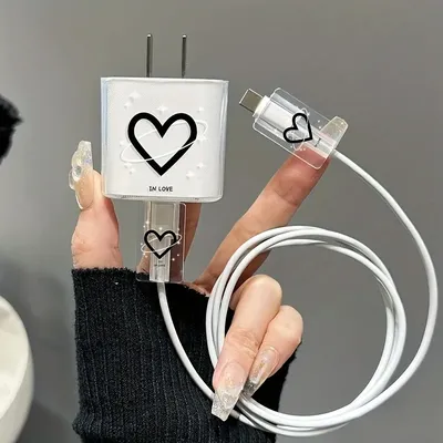 Black Love Heart Silicone Charger Case for iPhone, Protective Sleeve, Cable Protection Cover, iPhone 16, 15, 14 Apple, 18 W, 20W