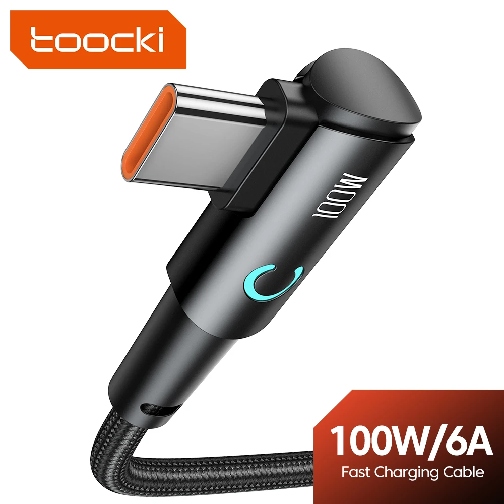 Toocki 100W USB Tipo C Cavo Gomito da 90 gradi 60/100W Tipo C a USB C Cavo di ricarica rapida per Huawei Xiaomi Samsung Cavo USB C