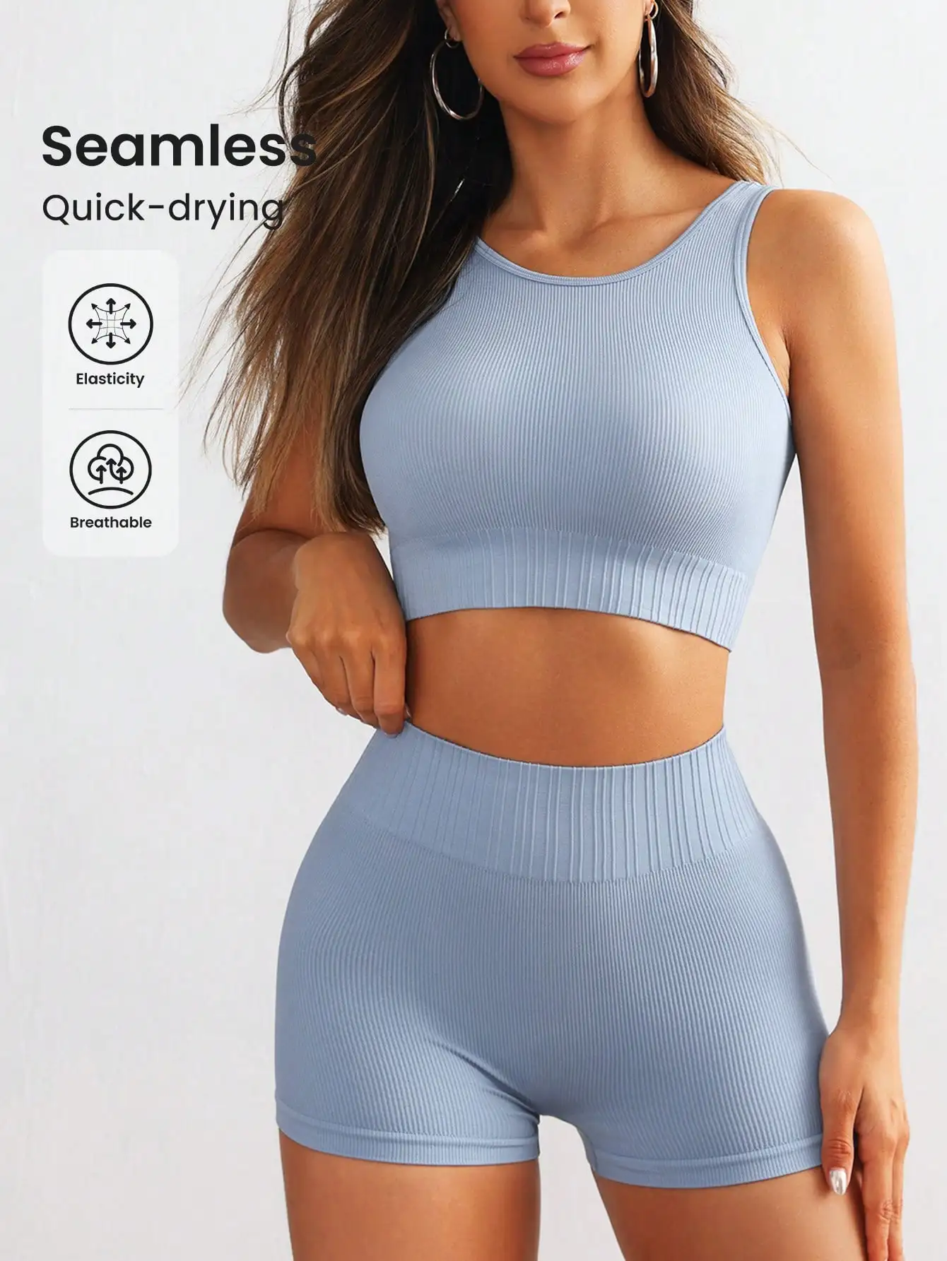 Workout-Sets für Damen, 2-teilig, nahtlos, bauchfreies Tanktop, hohe Taille, Shorts, Yoga-Outfits Image