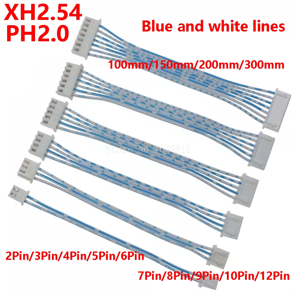 10PCS Blau Weiß XH 2,54mm PH2,0mm Pitch Stecker Kabel XH2,54 Stecker Linie Länge 10/20/30CM 2P/3P/4P/5P/6P ~ 12P 2468-24AWG Image