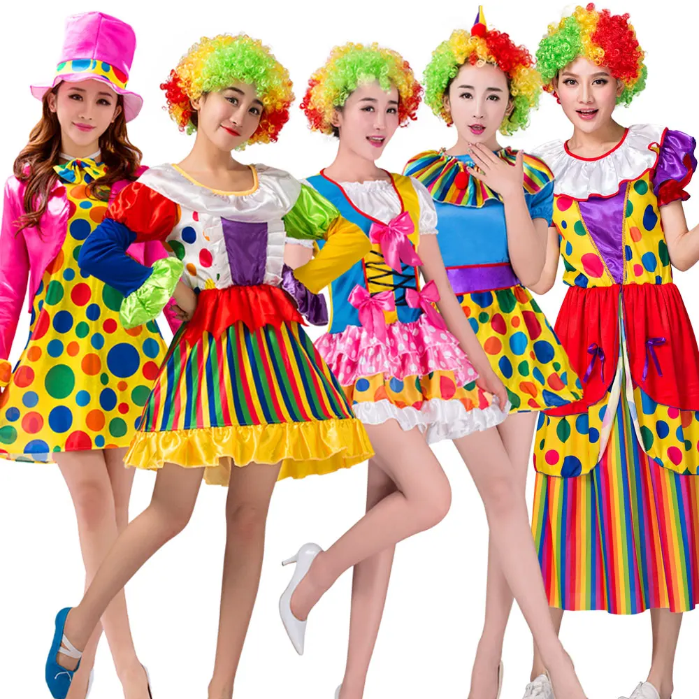 Erwachsene Regenbogen Zirkus Clown Kostüm für Frauen lustige Joker Mädchen Geburtstag Karneval Party Outfit süße Kleidung mit Perücke Image