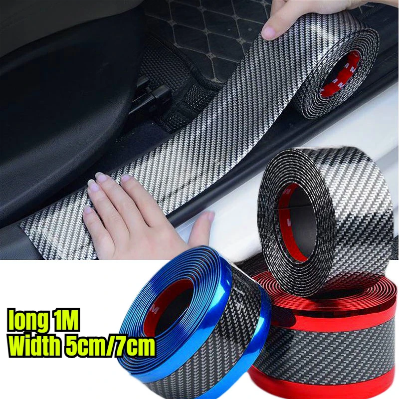Carbon Faser Anti-scratch Aufkleber Auto Schwelle Schutz Gummi Streifen Auto Schwelle Schutz Stoßstange Film Aufkleber Image