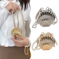 Metall Shell Tasche Mini Lippenstift Tasche Perle Kette Umhängetasche Umhängetasche Handtasche Geldbörse Hüft tasche Frauen Make-up Schmuck Tasche