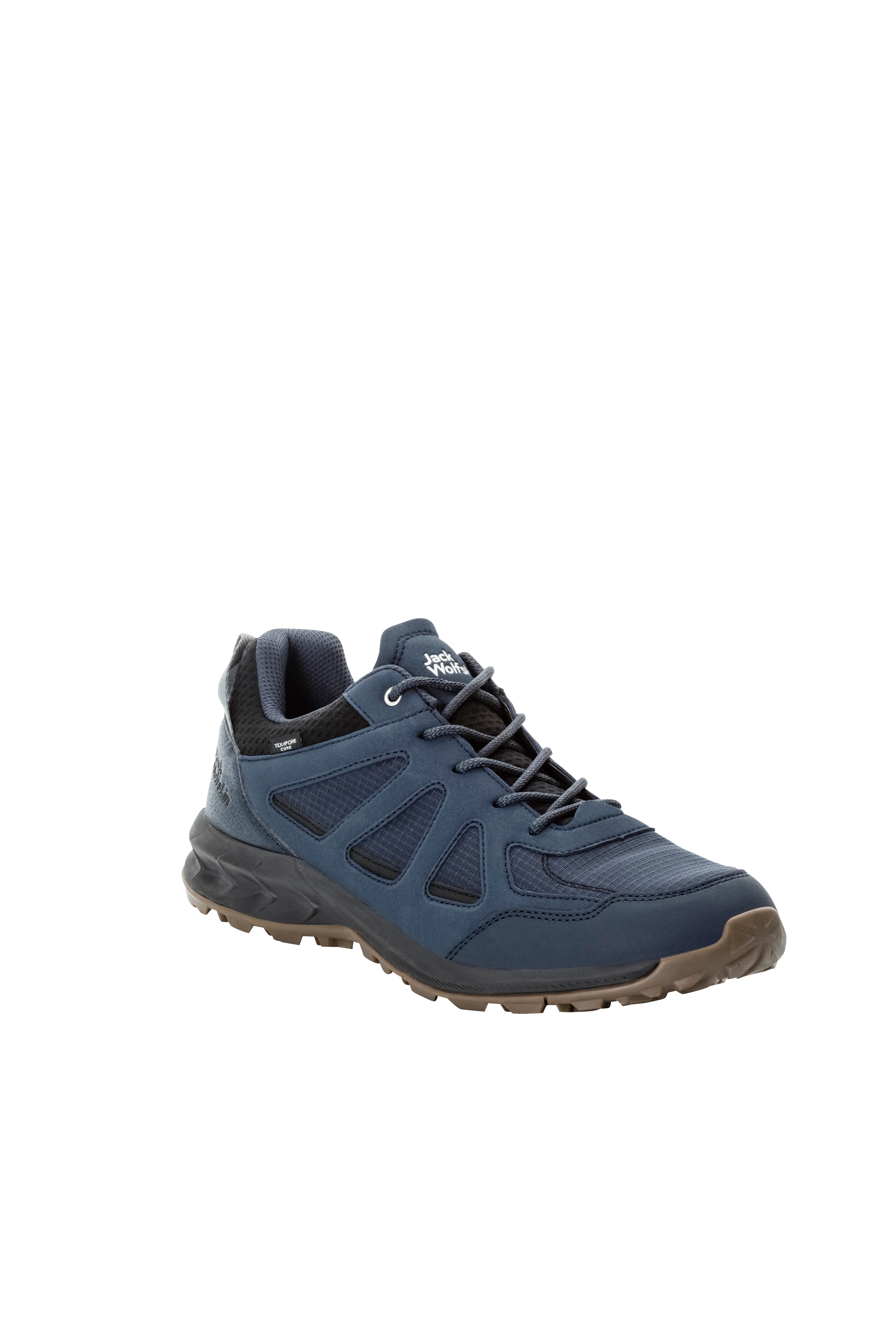 Wanderschuh JACK WOLFSKIN "WOODLAND 2 TEXAPORE LOW M", Herren, Gr. 42, blau (night blau), Synthetik, Textil, Schuhe Wanderschuh, wasserdicht, Trekkingschuh