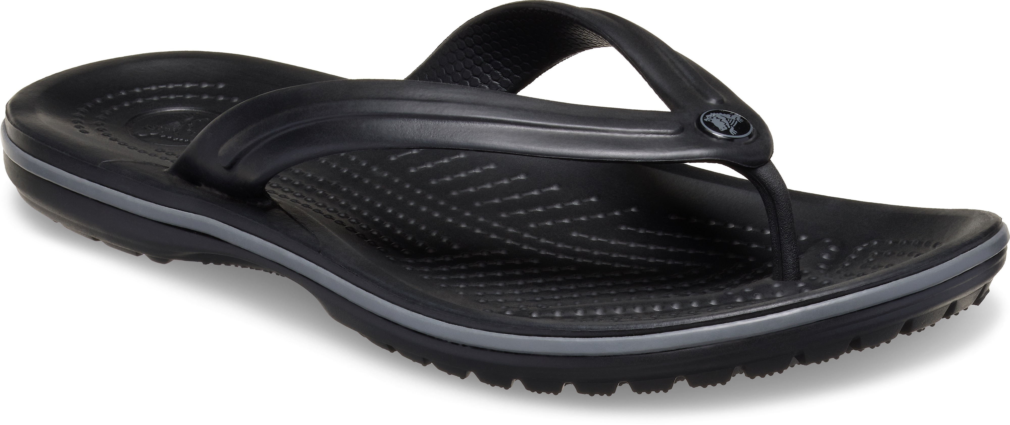 Zehentrenner CROCS "Crocband Flip", Herren, Gr. 38, schwarz (schwarz, grau), Croslite™, Schuhe Zehentrenner, Sommerschuh, Schlappen, Poolslides, Dianette, zum Baden