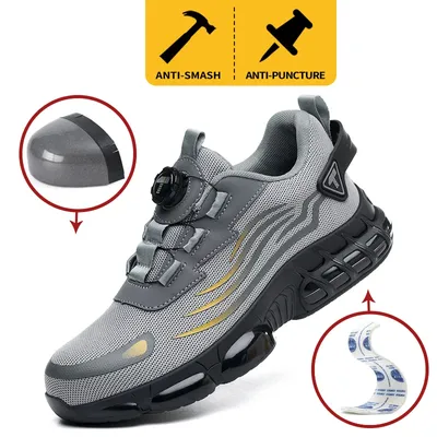 Botones giratorios zapatos de Seguridad masculinos, zapatos de trabajo, botas de Seguridad