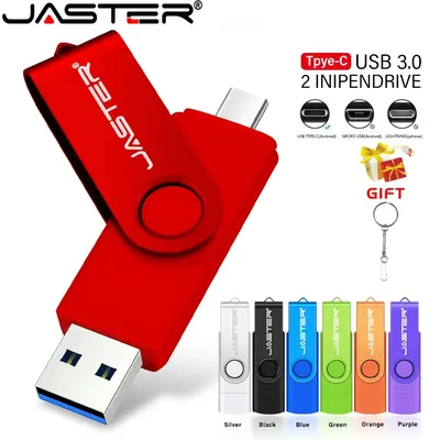JASTER TYPE-C 2 in 1 USB 3.0 Flash Drive 128GB Colorful Rotatable Memory Stick 64GB Free Custom Logo