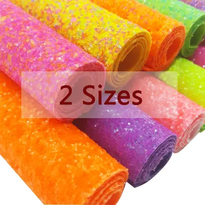 2 Sizes Neon Glitter Fabric Sheets Leather Hair bow Accessories Materials DIY HandBag Shoes Home