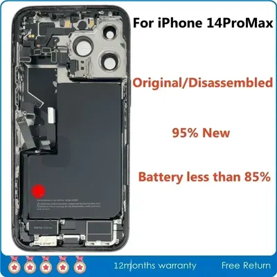 90% New, Disassembled Middle Frame Housing Back Glass Cover For iPhone 14 Pro Max, with Battery NFC