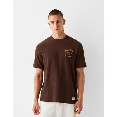Bershka Printed Textured Short Sleeve T-Shirt Men M Brown