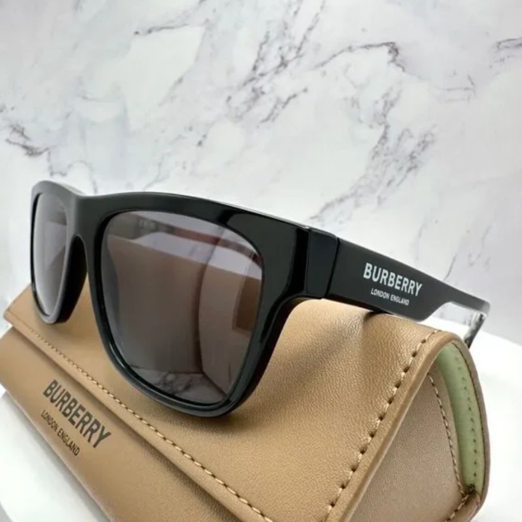 Burberry Accessories | Burberry Sunglasses Black Polarized Square White Logo Solid Checkered Interior | Color: Black/Brown | Size: 56-17-145
