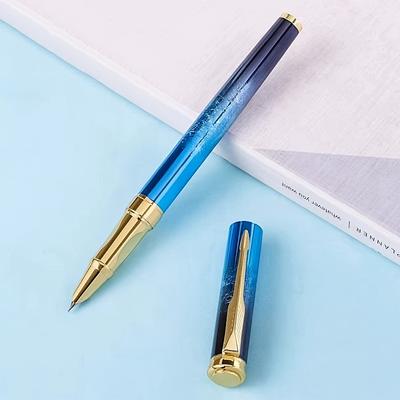 TEMU Elegant Metal Fountain Pen With Crack Design, 0.38mm Fine Nib, Built-in Ink Converter - Ideal For School, Office & Business Use, Gift-ready (ink Not Included) Image