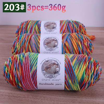TEMU 360g Multicolor Gradient Ombre Medium Yarn For Hand Knitting Diy Kit, Fleece Balls For Making Handmade Flowers Sweaters And Hats Scarves, 3pcs/pack Image
