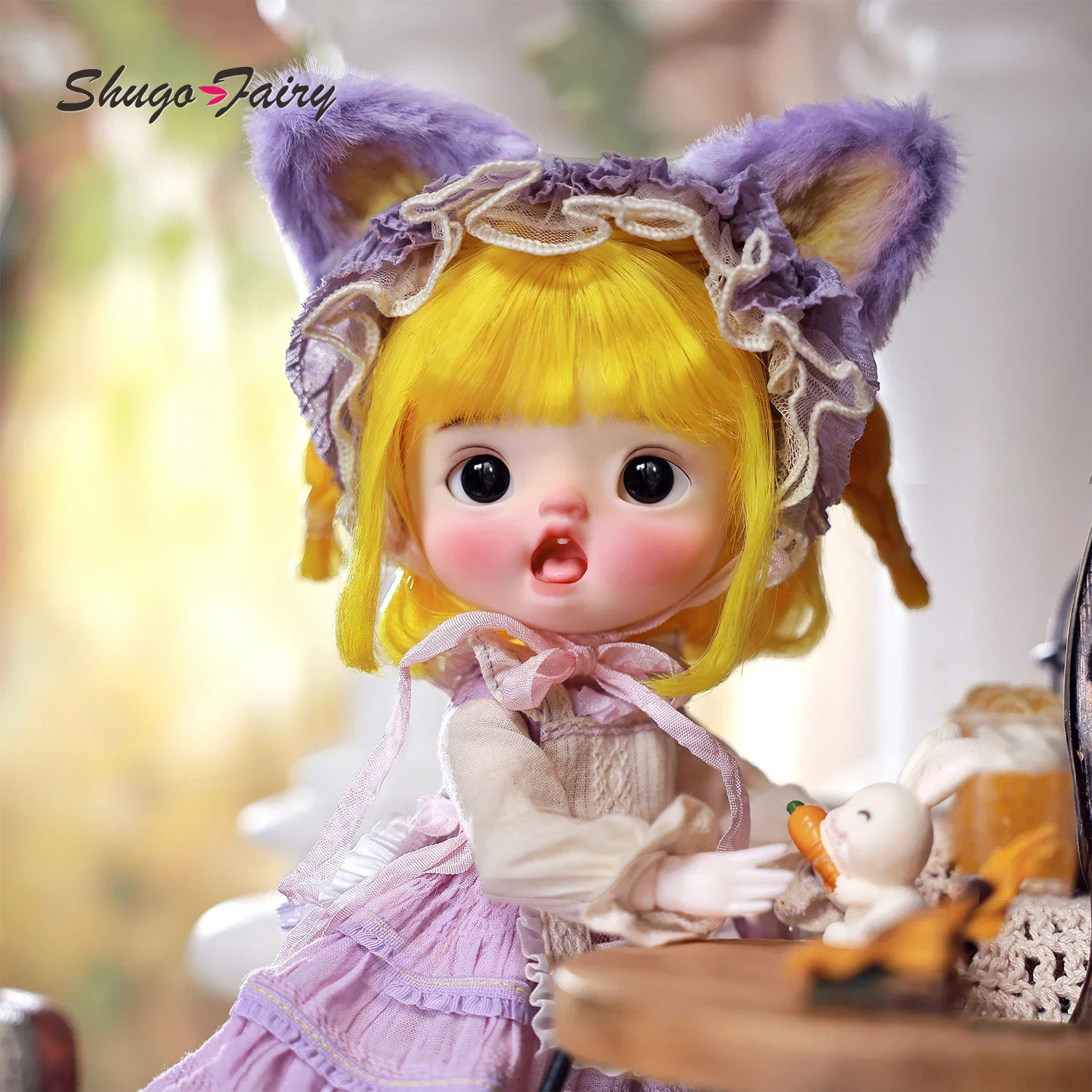 Melone B 1/6 Bjd Puppen Omelett Körper Großer Kopf Lila Vintage Kleid Bjd Tier Kopfschmuck Harz Fullset ShugaFairy