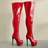 BERZIMER Frauen Oberschenkel Hohe Stiefel Plattform Glänzende Zurück Zip Up High Heels Über Knie Stiefel Damen Schuhe Frau Große Größe 41 43, 46 50 52