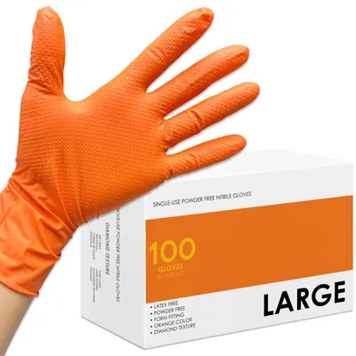 Heavy Duty Orange Nitrile Gloves 8 Mil Thick Raised Diamond Texture Disposable Gloves Tear-Resistant