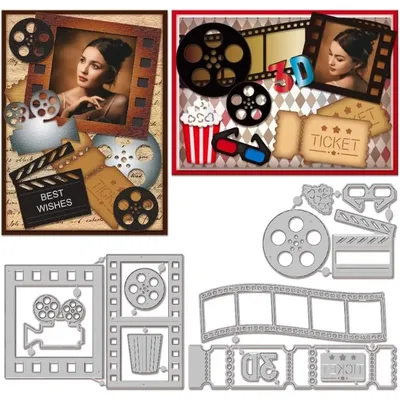 3pc Projector Frame Cutting Dies for Card Making Metal Movie Tickets Film Frame Die Cuts Cutting