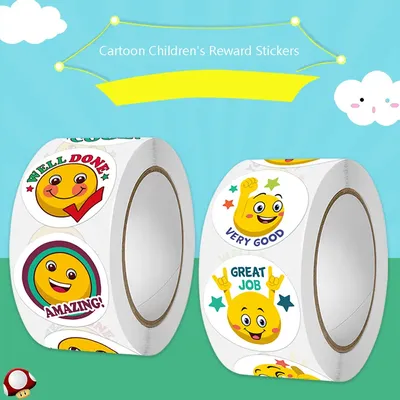 500Pcs/Roll Cartoon Funny Smile Face Expression Reward Stickers 8 Designs 2.5cm/1.0in Round For PC