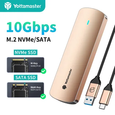 Yottamaster M.2 NVMe SATA SSD Enclosure Dual Protocol 10Gbps NVMe,5Gbps SATA Hard Disk Case External