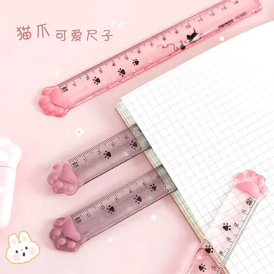 15cm Ruler Cute Cat Paw Plastic Straight Rulers Kawaii School Office Supplies Planner Accessories